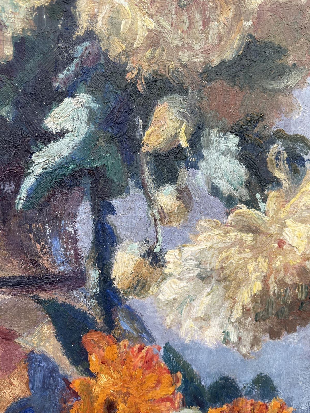 photo vinterior G. Gagneau, Oil On Canvas Composition With Dahlias And Gerberas