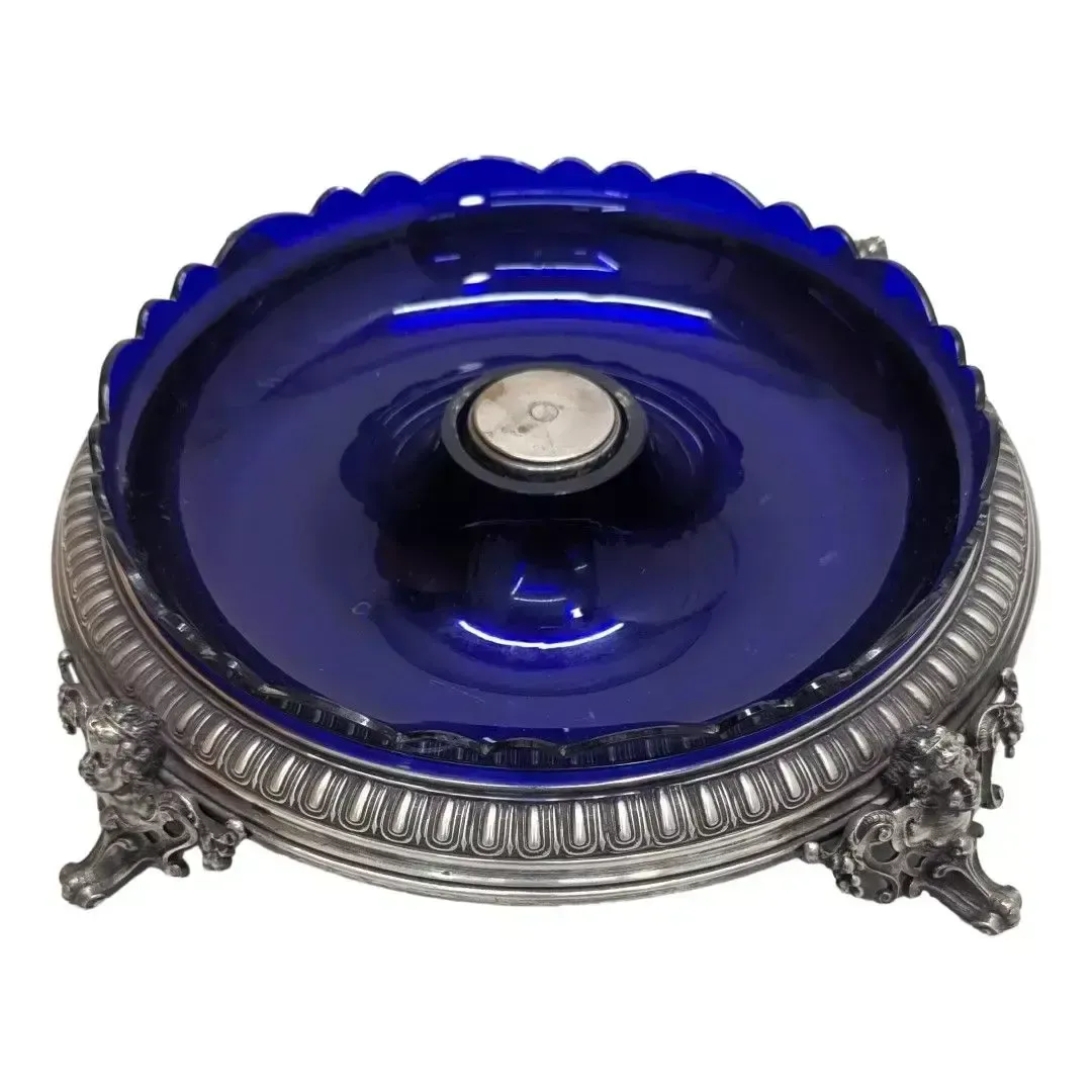 Napoleon III Silver Plated Metal And Colored Glass Trinket Tray