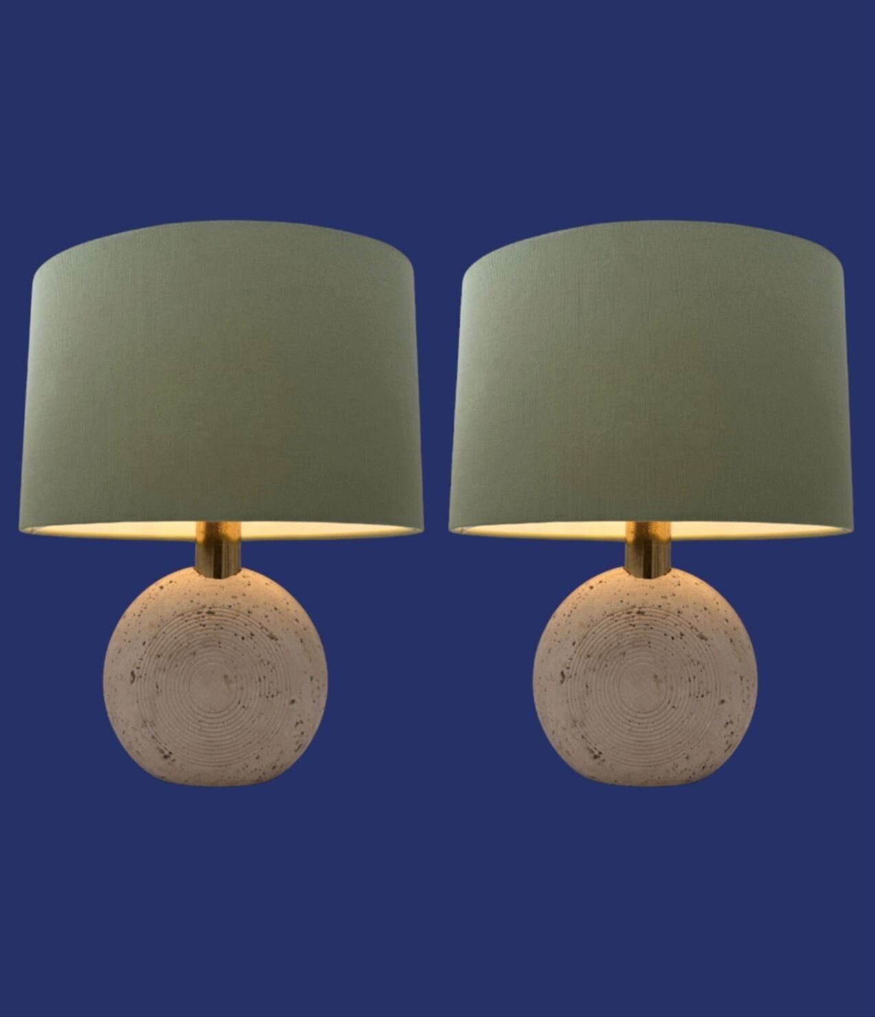 A Pair Of Circular Italian 1970s Travertine And Brass Lamps By Frattelli Manelli photo 1650.0