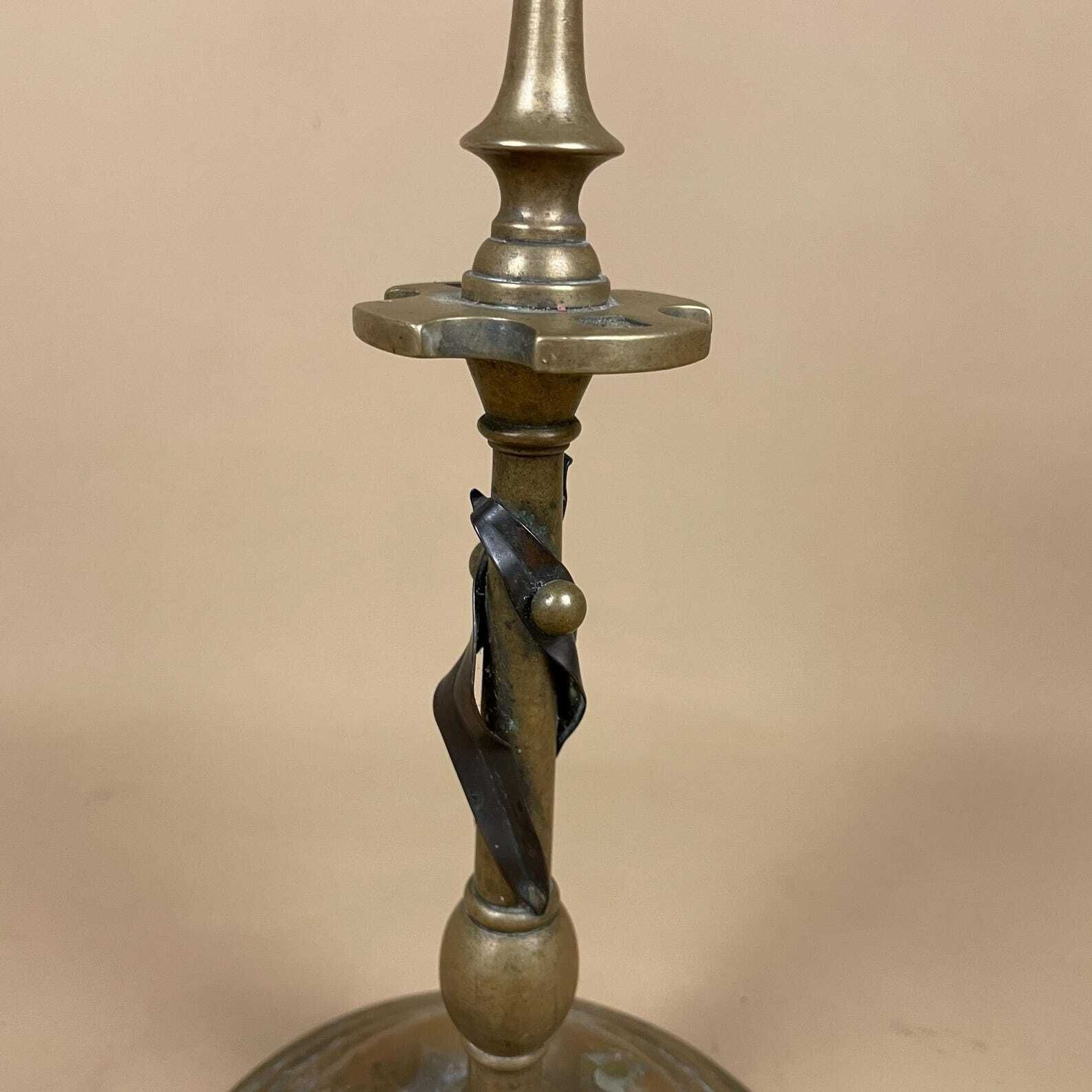 Antique Brass Candlestick Candle Holder Gold Metal Twisted Table Centrepiece Decorative Round Base Floral Centre Display Victorian Style photo for sale