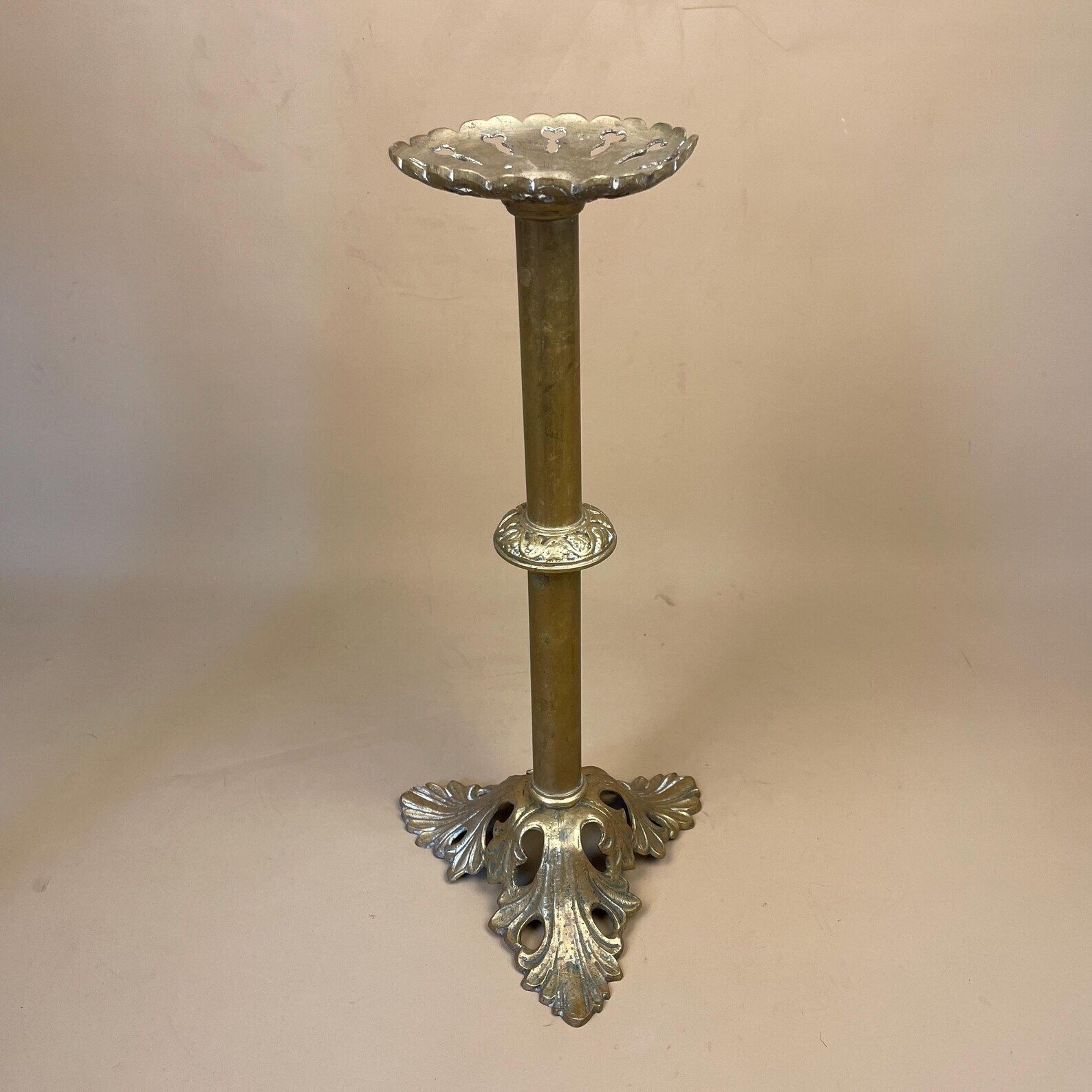 French Gold Brass Candlestick Holder Large Ornate Church Style Rococo C.1960's Table Centrepiece Decorative Floral Centre Display photo buy