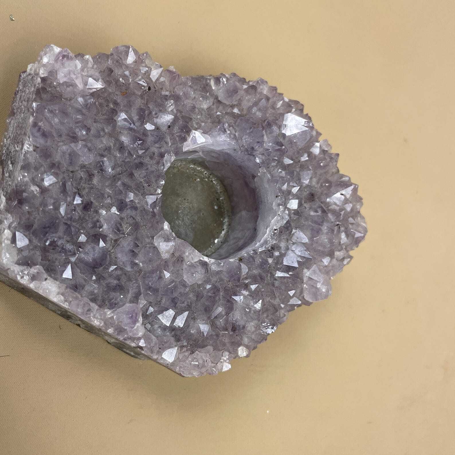 photo furniture Amethyst Crystal Tea Light Candle Holder Purple Cluster Incense Burner Natural Rock Candlestick Holder Home Interior Decor