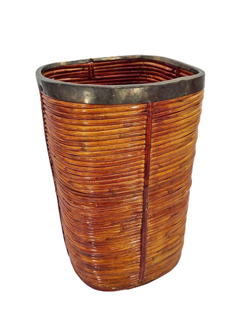 Bamboo And Metal Umbrella Stand, 1970s