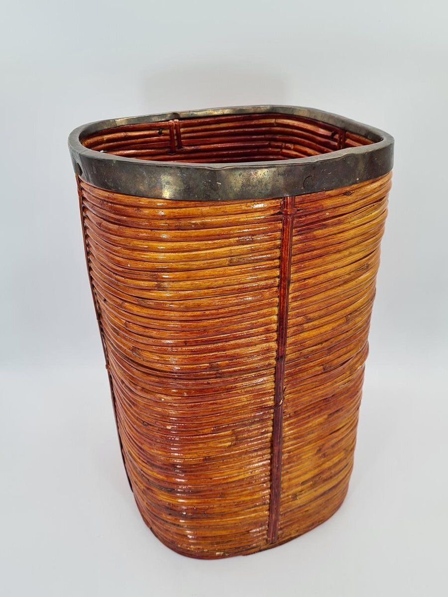 Bamboo And Metal Umbrella Stand, 1970s photo vinterior