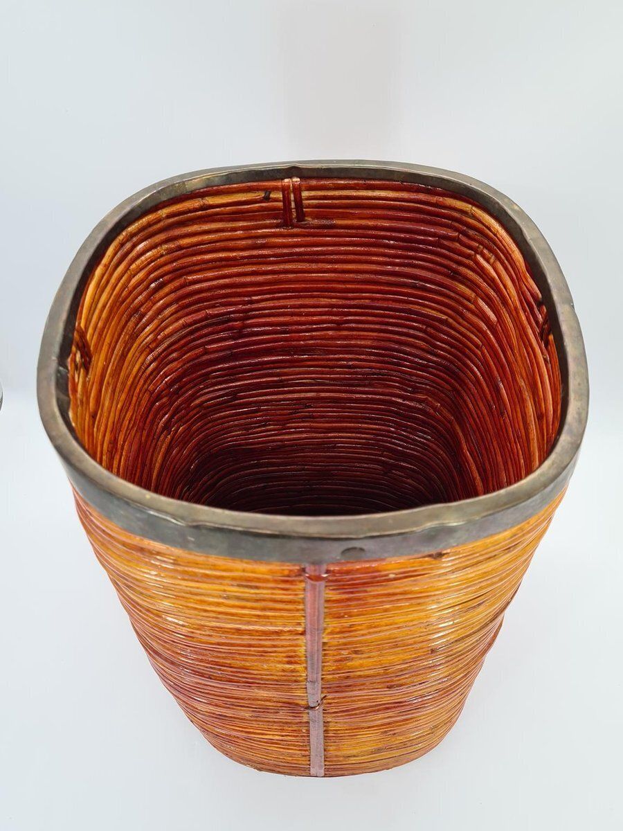 photo for sale Bamboo And Metal Umbrella Stand, 1970s
