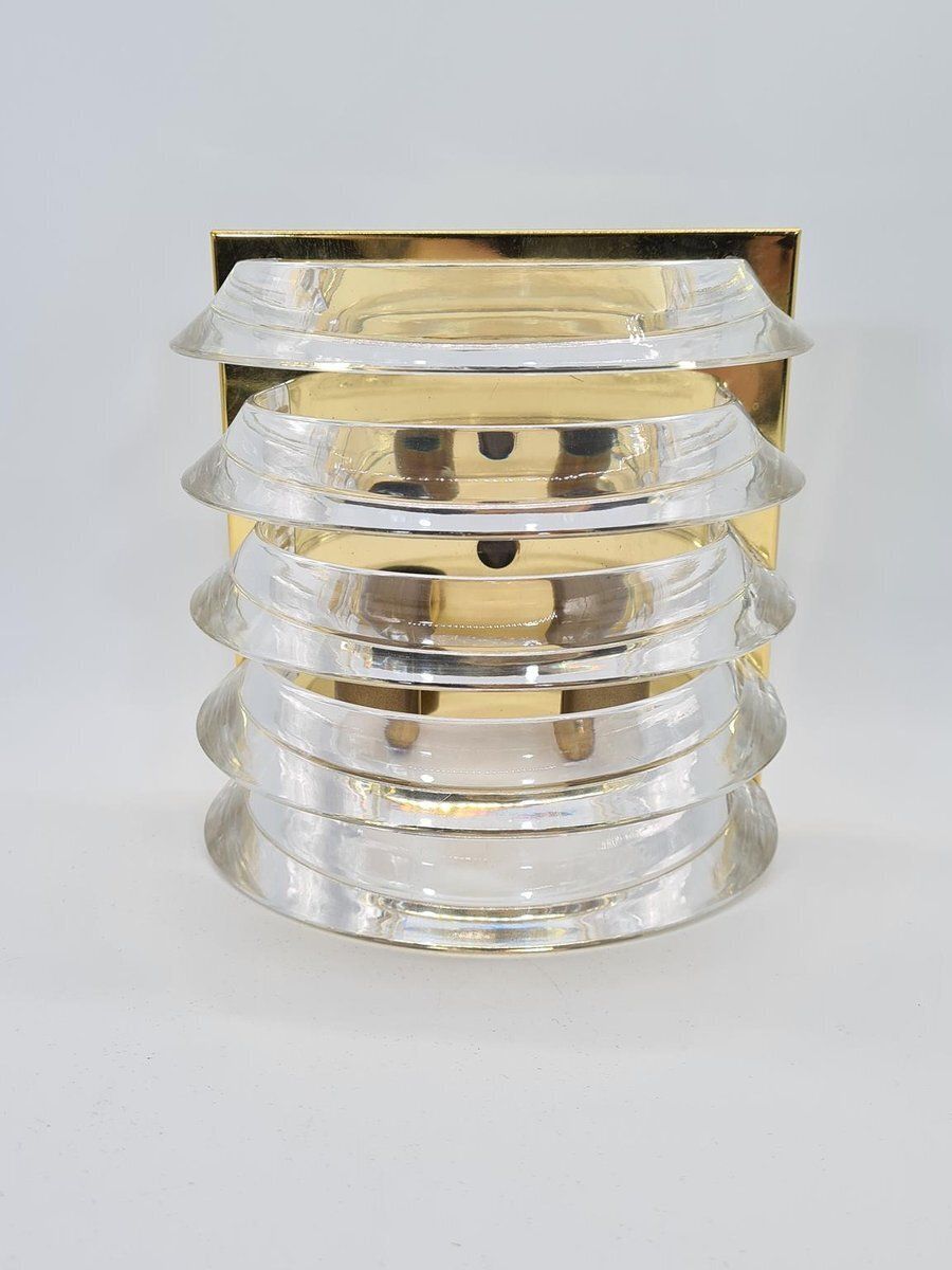 Prometeusz Wall Lamp In Brass With Transparent Acrylic Elements, Poland, 1980s photo furniture