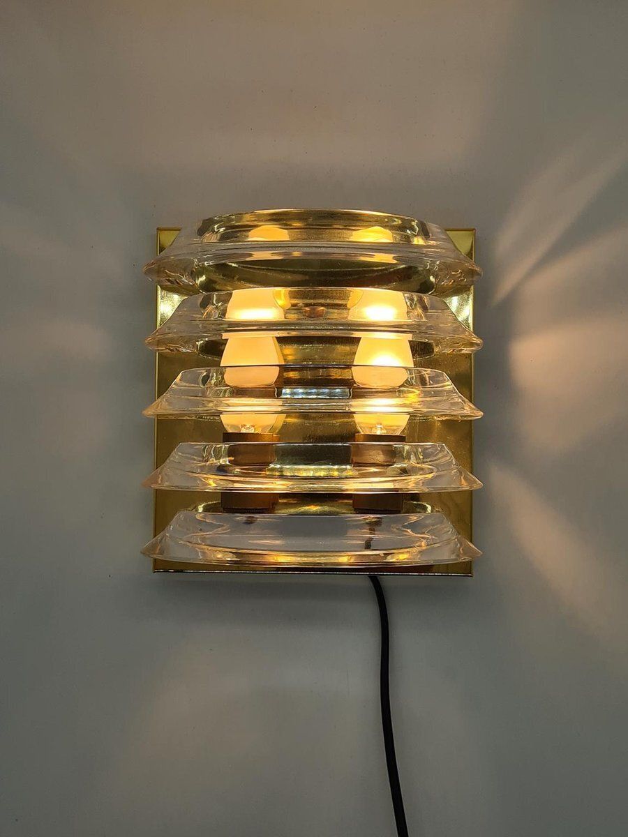 Lighting Prometeusz Wall Lamp In Brass With Transparent Acrylic Elements, Poland, 1980s photo