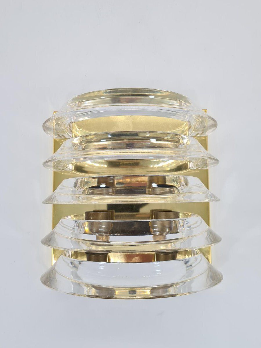 photo vinterior Prometeusz Wall Lamp In Brass With Transparent Acrylic Elements, Poland, 1980s
