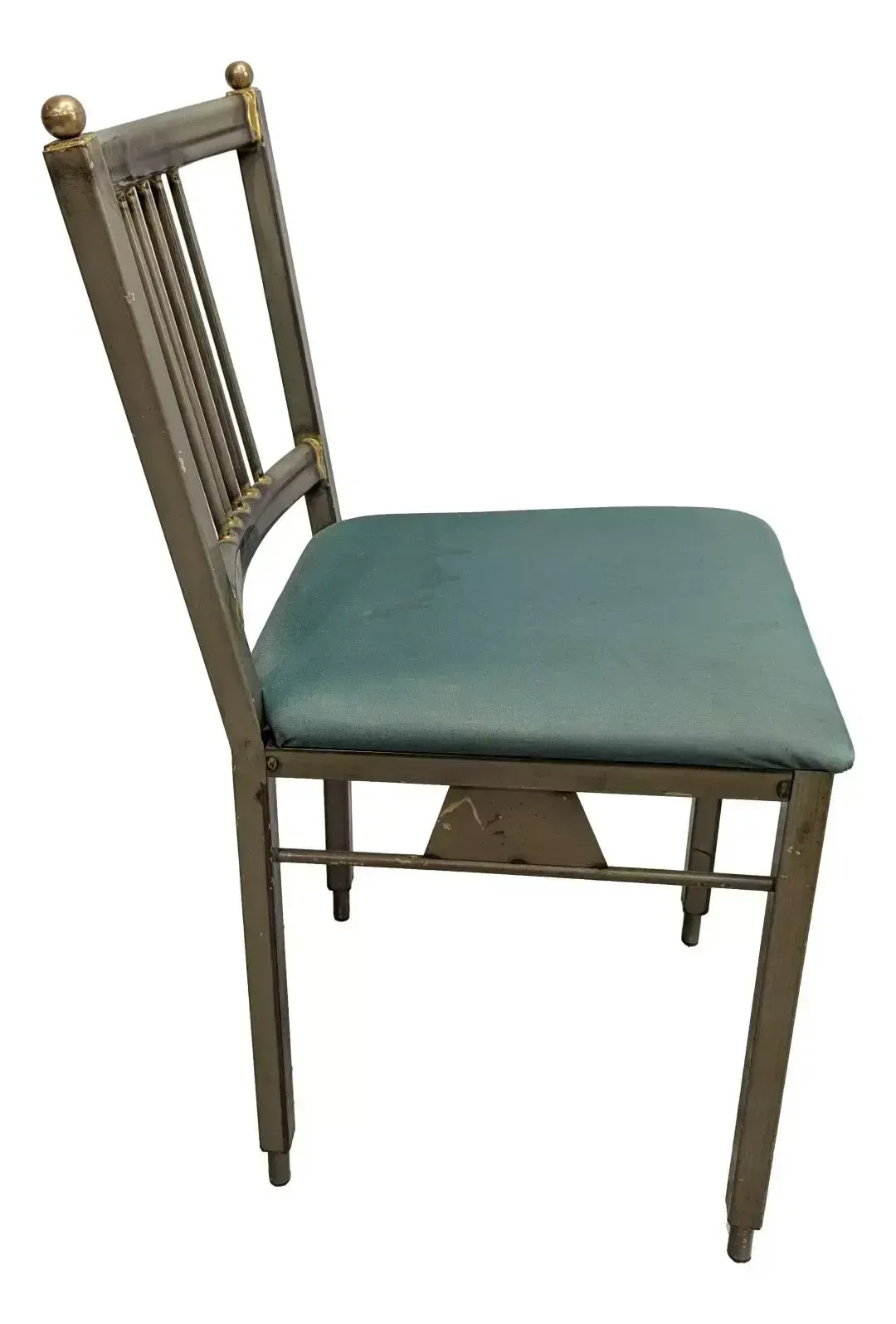 Desk And Chair Set In Patinated Metal And Brass, Glass Top, Attributed To The Italian Neo Rationalist Style, Circa 1980 photo furniture