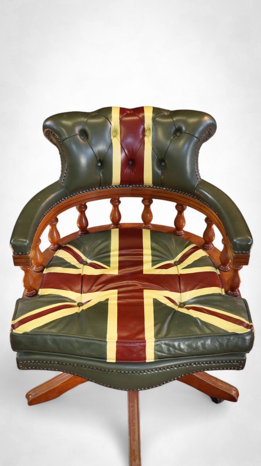 Stunning Rare Captains Swivel Leather Armchair Union Jack Possibly George Smith photo Furniture