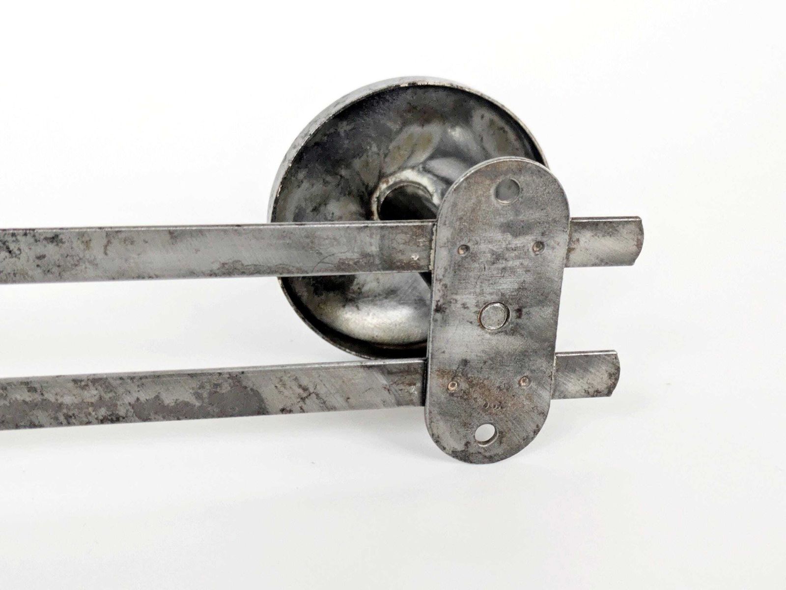 photo vinterior Pair Of French Steel Coat Racks 1950s Industrial Wall Hooks With Round Heads