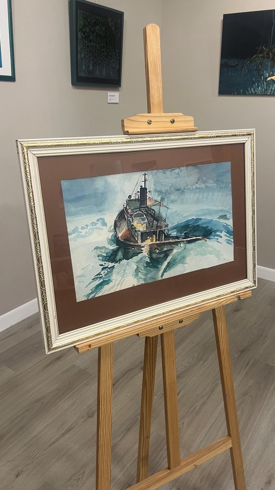 photo for sale Vintage Watercolour Tugboat Picture Seascape Framed Maritime Artwork