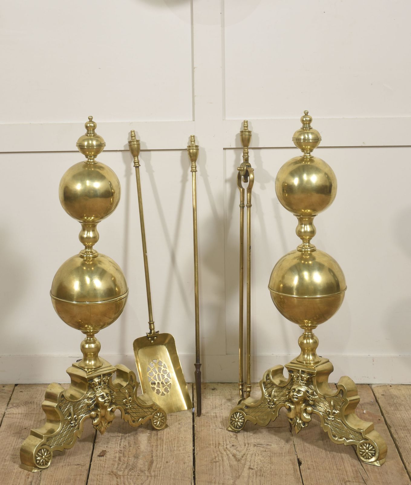 Pair Of Monumental Gilt Brass Andirons photo buy