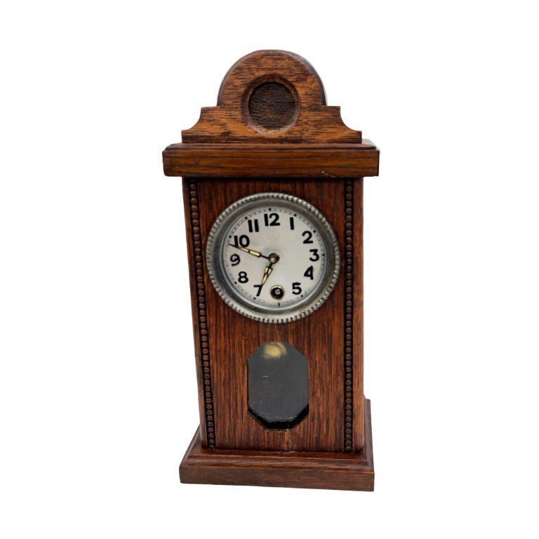 Miniature Mantel Clock   Oak Wood, Pendulum Mechanism, Germany, 1920s photo Home Decor