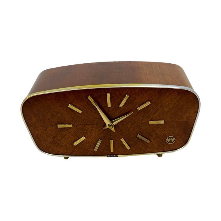 photo furniture Weimar Walnut Veneer Mantel Clock, 1960s, West Germany, Mid Century Modern