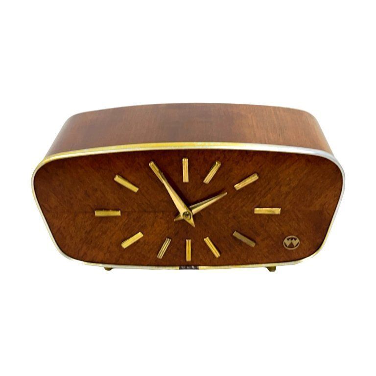 photo for sale Weimar Walnut Veneer Mantel Clock, 1960s, West Germany, Mid Century Modern