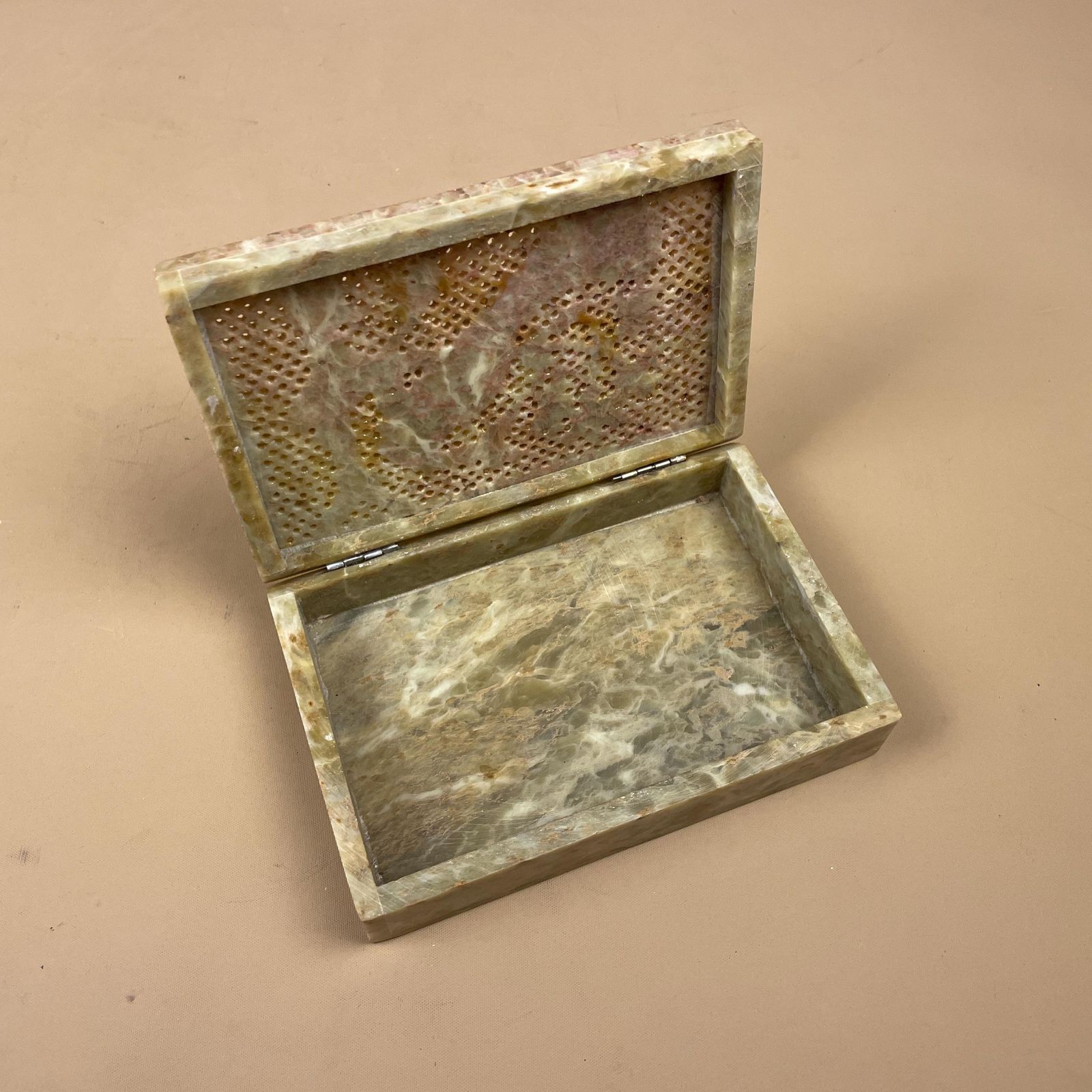 photo for sale Marble Peacock Trinket Box Hand Painted Indian Onyx Stone Decorative Jewellery Keepsake Box Vintage Oriental Decor Hinged Lid