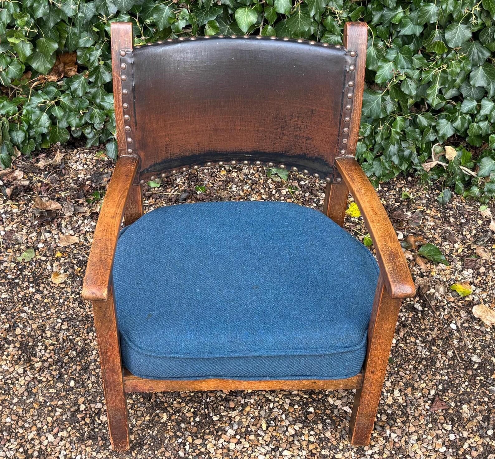 Antique Low Oak And Leather Nursing Fireside Elbow Armchair photo Furniture