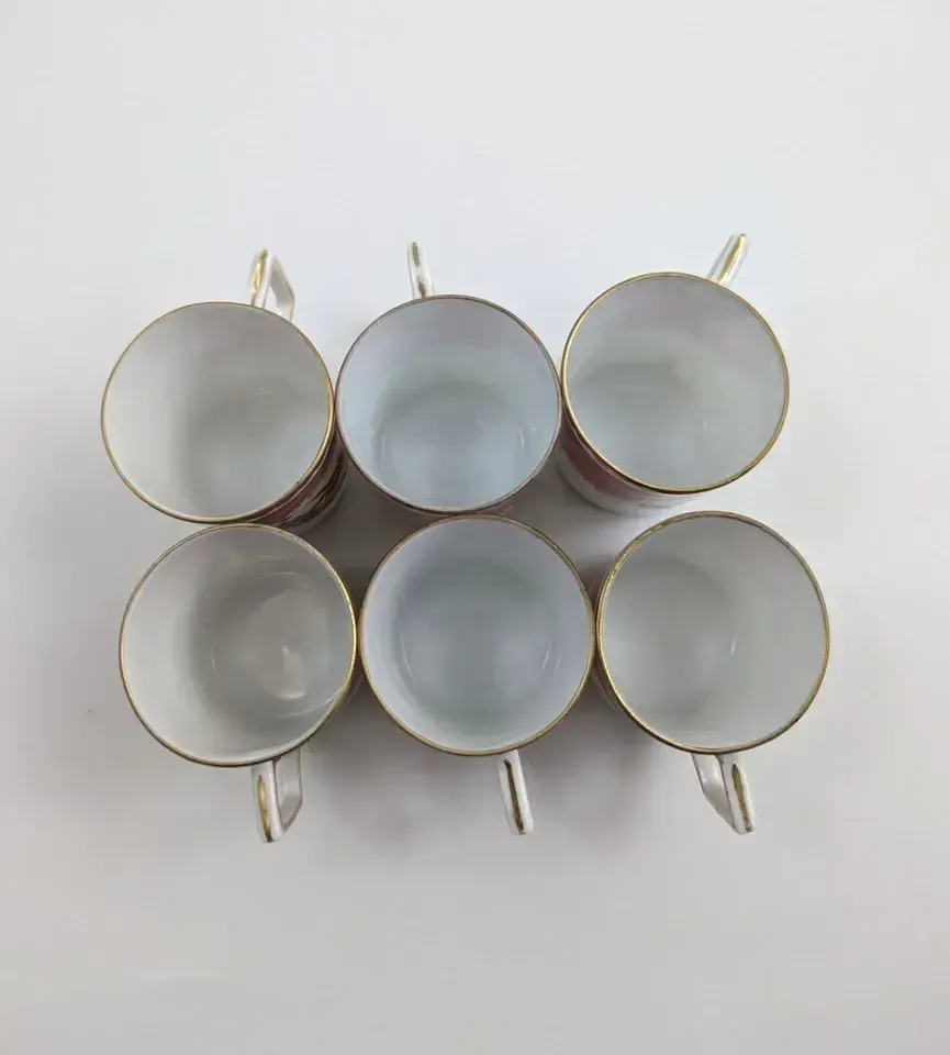 Victoria Austria Porcelain 12 Piece Coffee Set For 6, Chelsea Style, Pink & Gold photo vintage