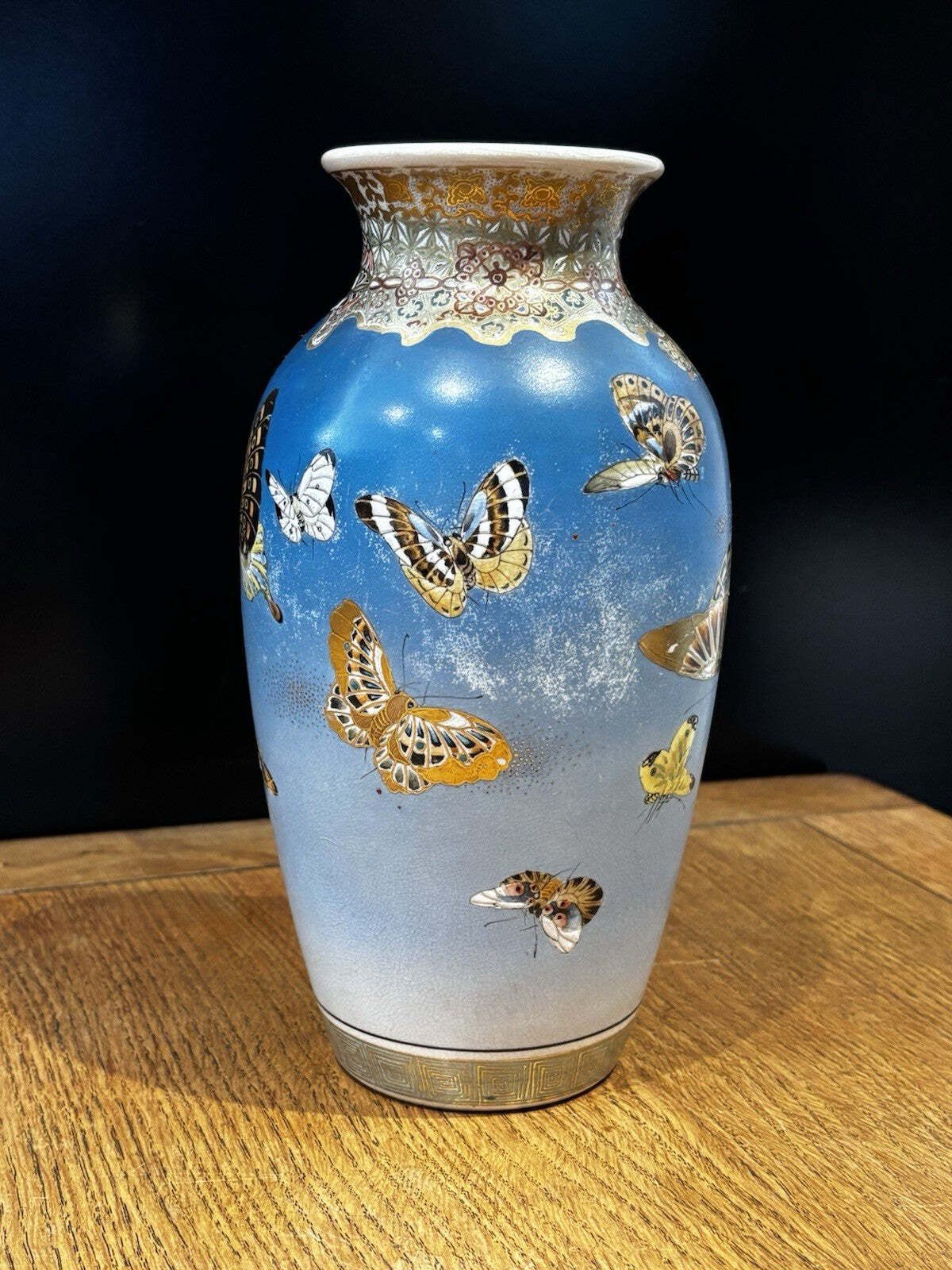 Antique Satsuma Vase Decorated With Butterflies And Signed To Base