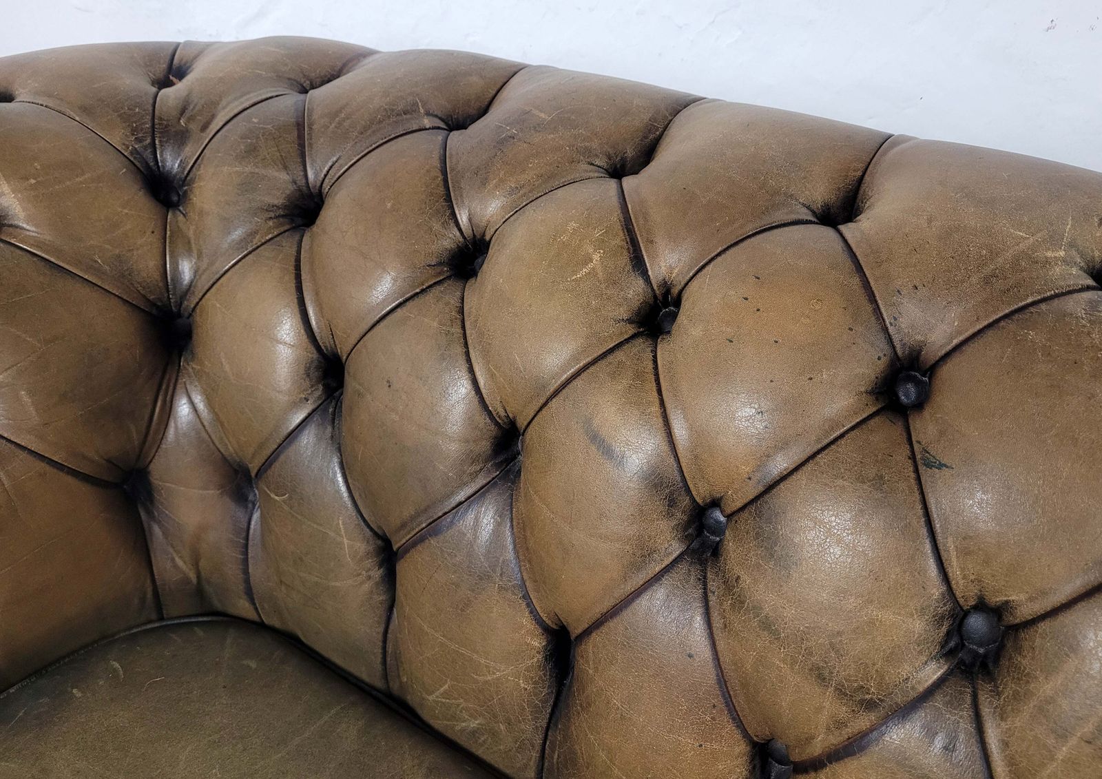 Chesterfield 3 Seater Sofa Settee Olive Green Leather 1960s photo Furniture