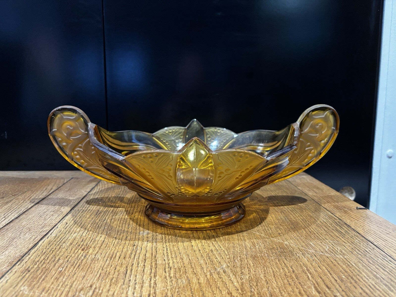 Large Art Deco Brockwitz Amber Glass Centerpiece Bowl photo furniture