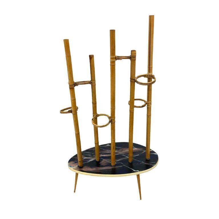Mid Century Modern Plant Stand – Europe, 1960s 1970s, Bamboo & Artistic Resin Tabletop photo 340.0