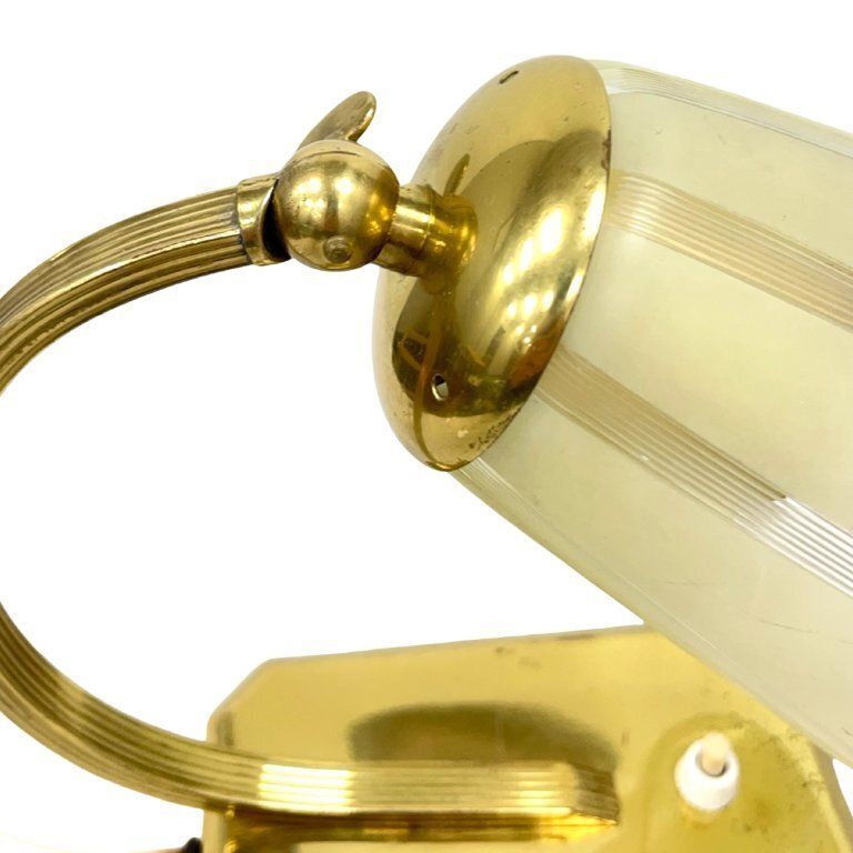 Art Déco/Modernist Desk Lamp, Germany, 1950s, Brass And Glass Shade photo 175.0