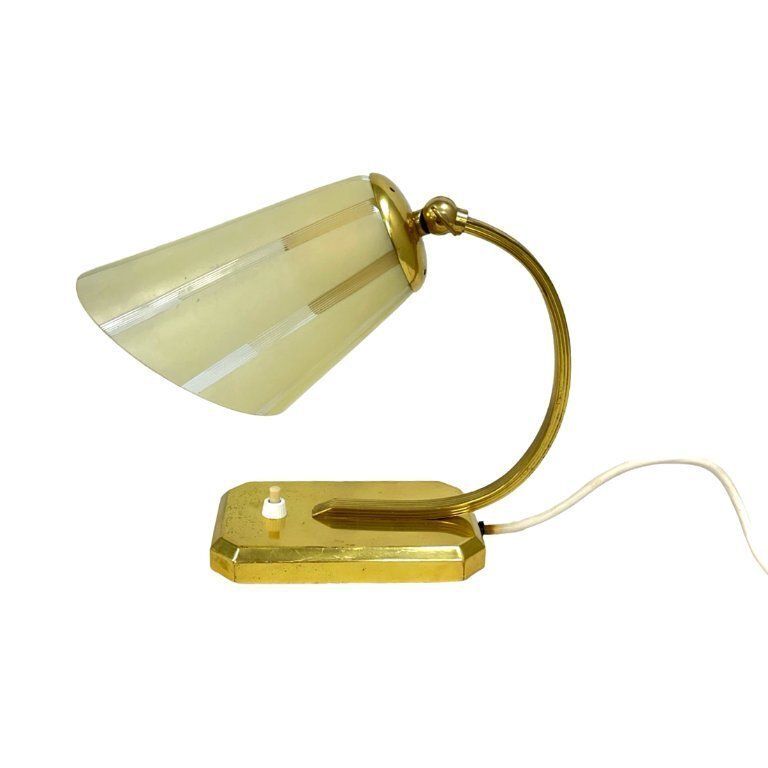 photo vintage Art Déco/Modernist Desk Lamp, Germany, 1950s, Brass And Glass Shade