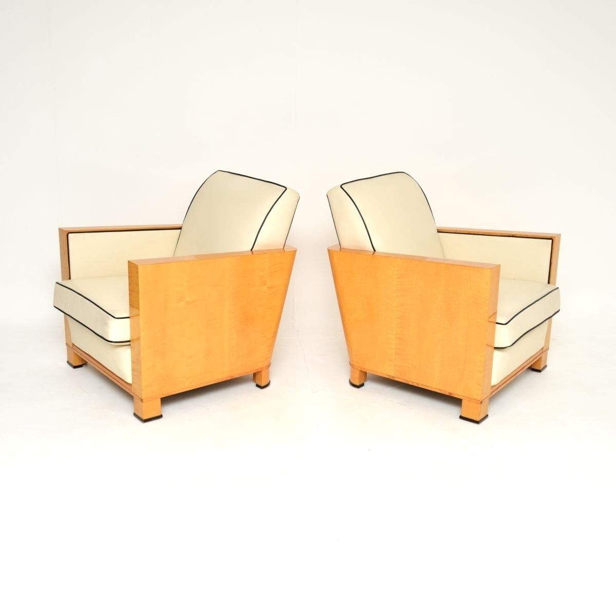 Pair Of Swedish Art Deco Armchairs In Leather And Satin Birch photo furniture
