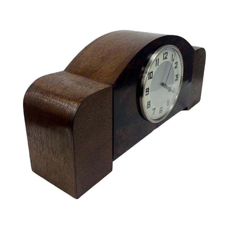 photo furniture Antique Art Deco Wood Mantel Clock, Germany, 1930s