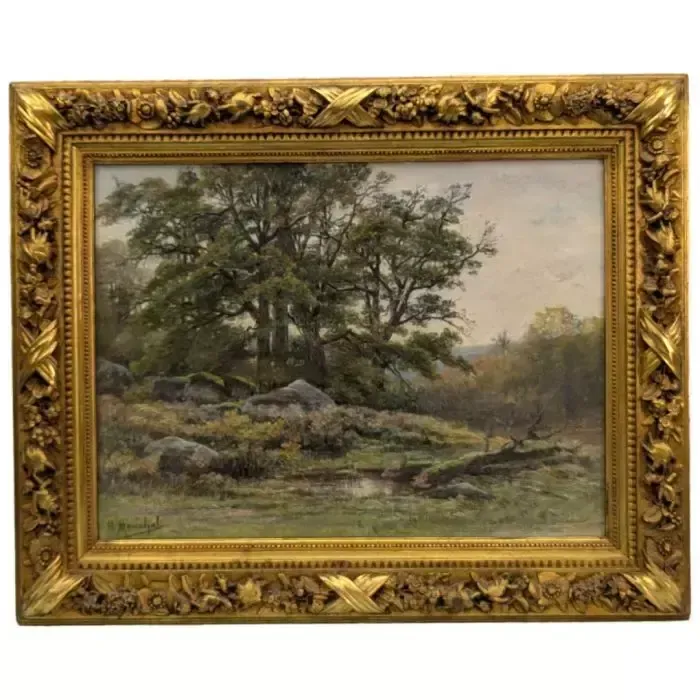 Pastel Landscape, Circa 1900, Signed H. Maréchal, In Its Original Wood And Gilt Stucco Frame