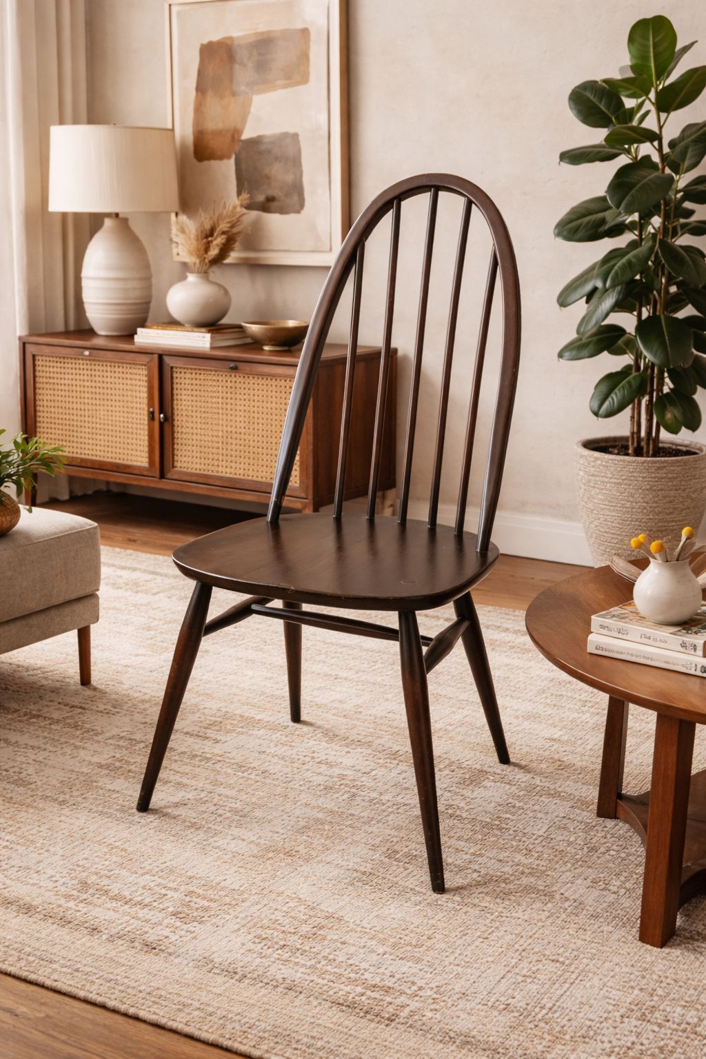 Vintage Ercol Quaker Model 365 Dining Chairs In Dark Brown Finish photo vinterior