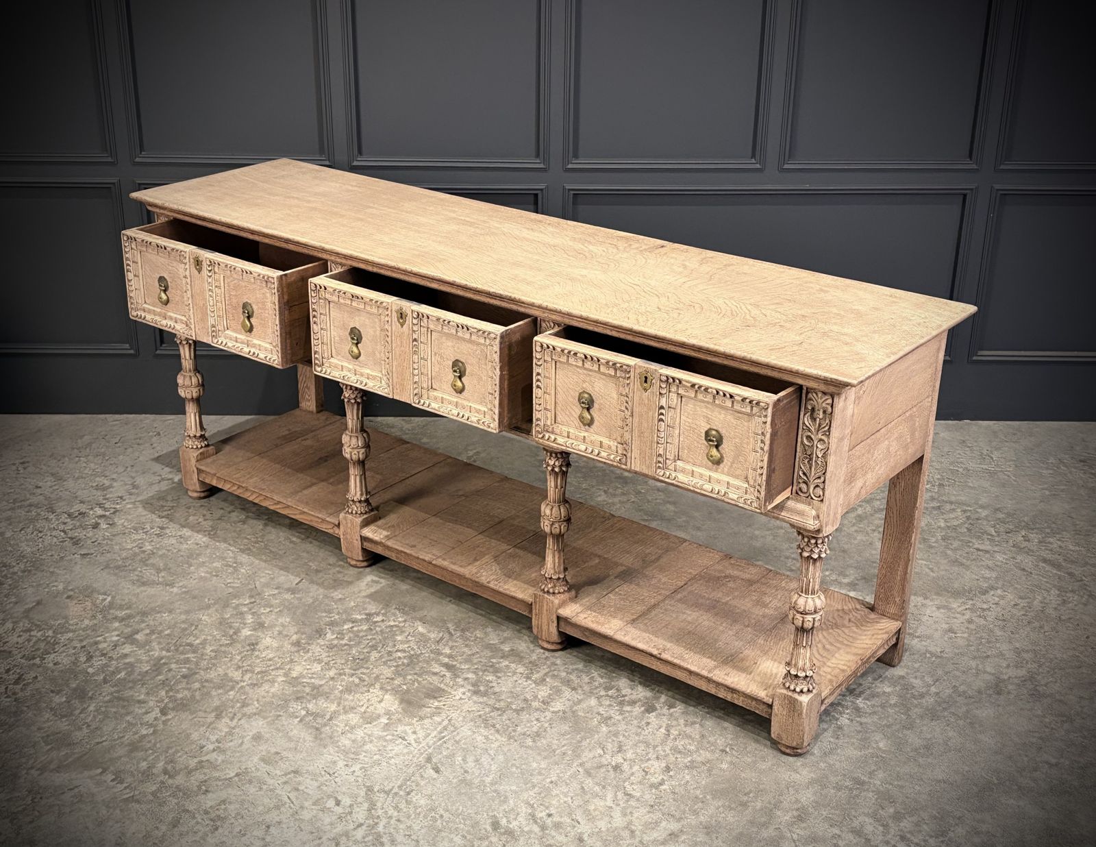 Furniture Bleached Carved Oak Potboard Dresser photo