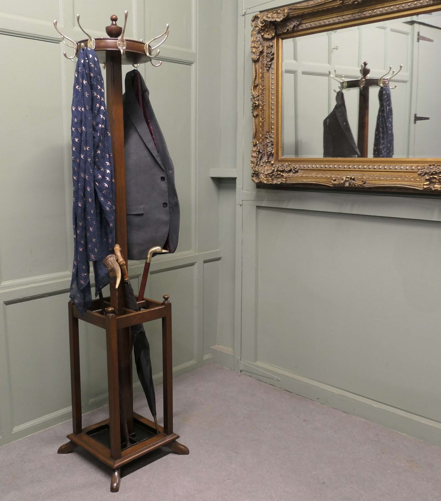Oak Revolving Hat Coat And Umbrella Hall Stand photo vinterior