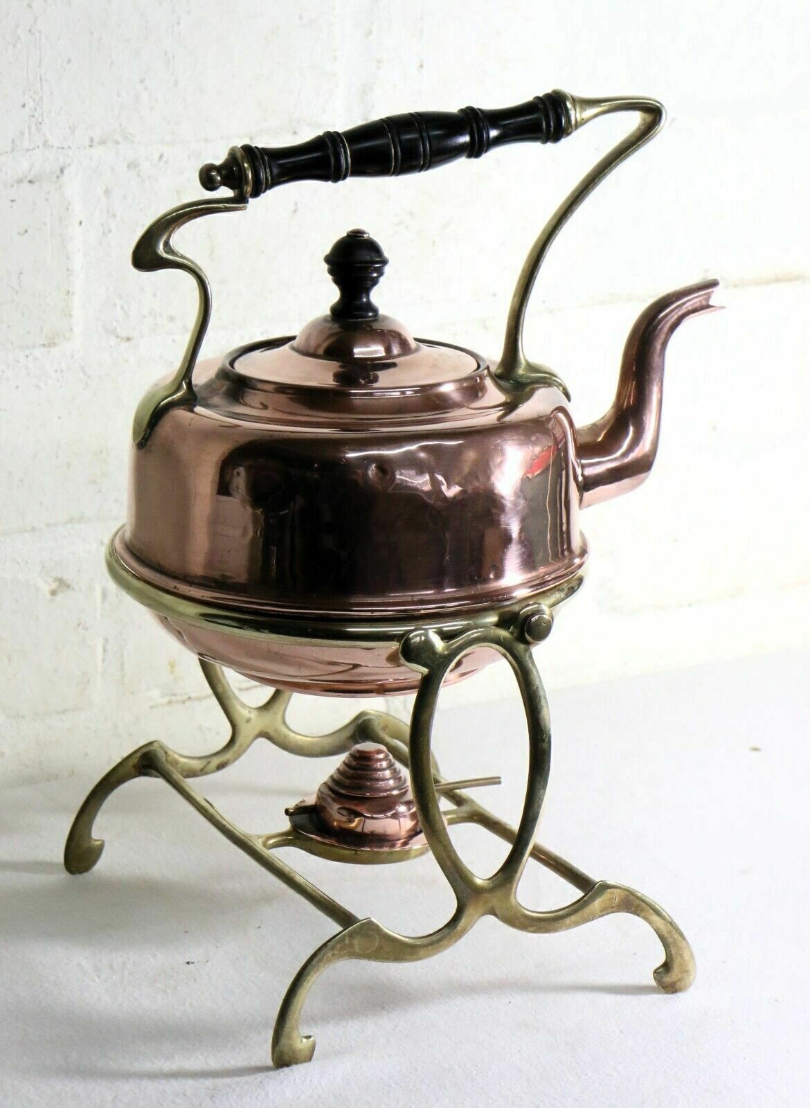 Antique Art Nouveau Copper Spirit Kettle With Brass Stand Late 19th Early 20th C photo Home Decor