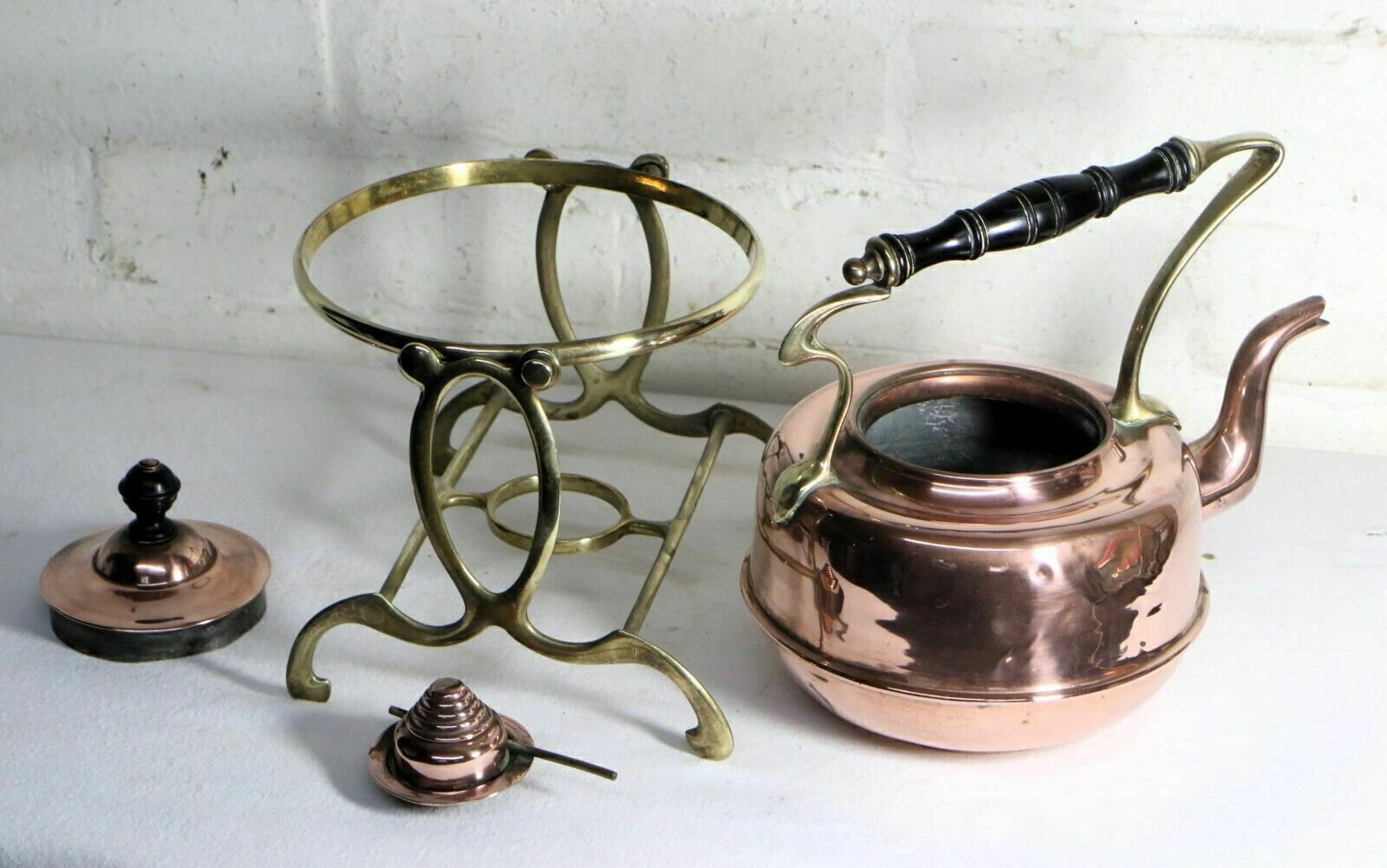 80.0 Antique Art Nouveau Copper Spirit Kettle With Brass Stand Late 19th Early 20th C photo