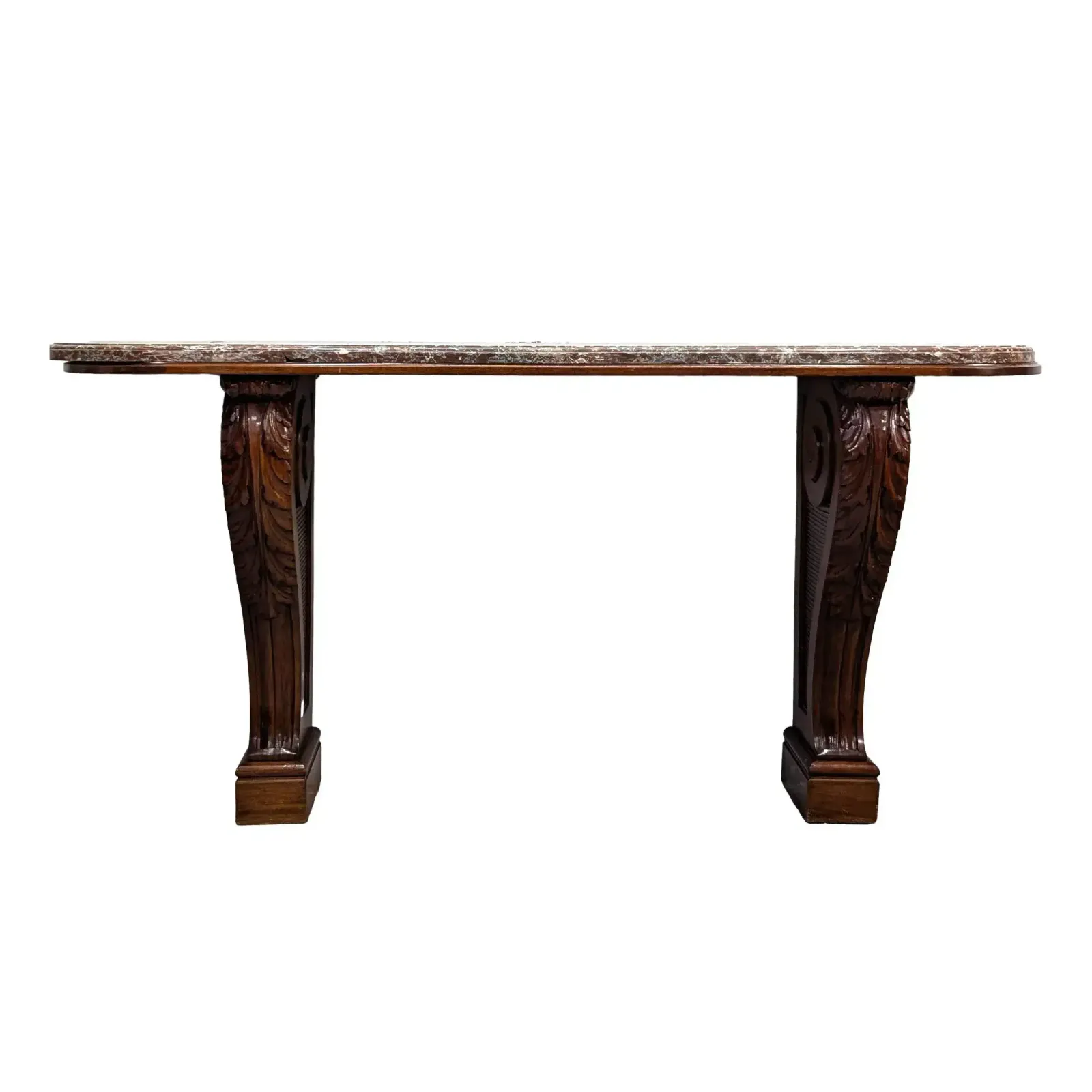 Napoleon III Mahogany Console Acanthus Leaves Marble 19th Century.
