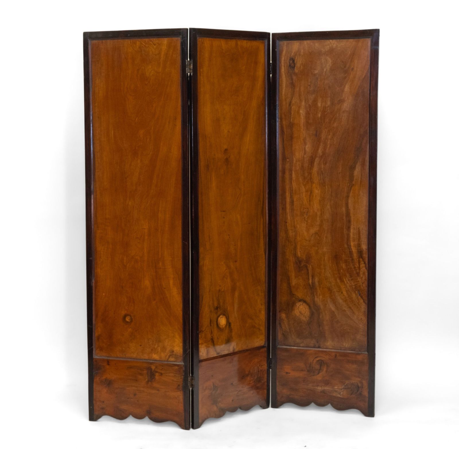 photo furniture Art Nouveau Fruitwood Inlaid Botanical Panel Folding Screen Room Divider French Circa 1900
