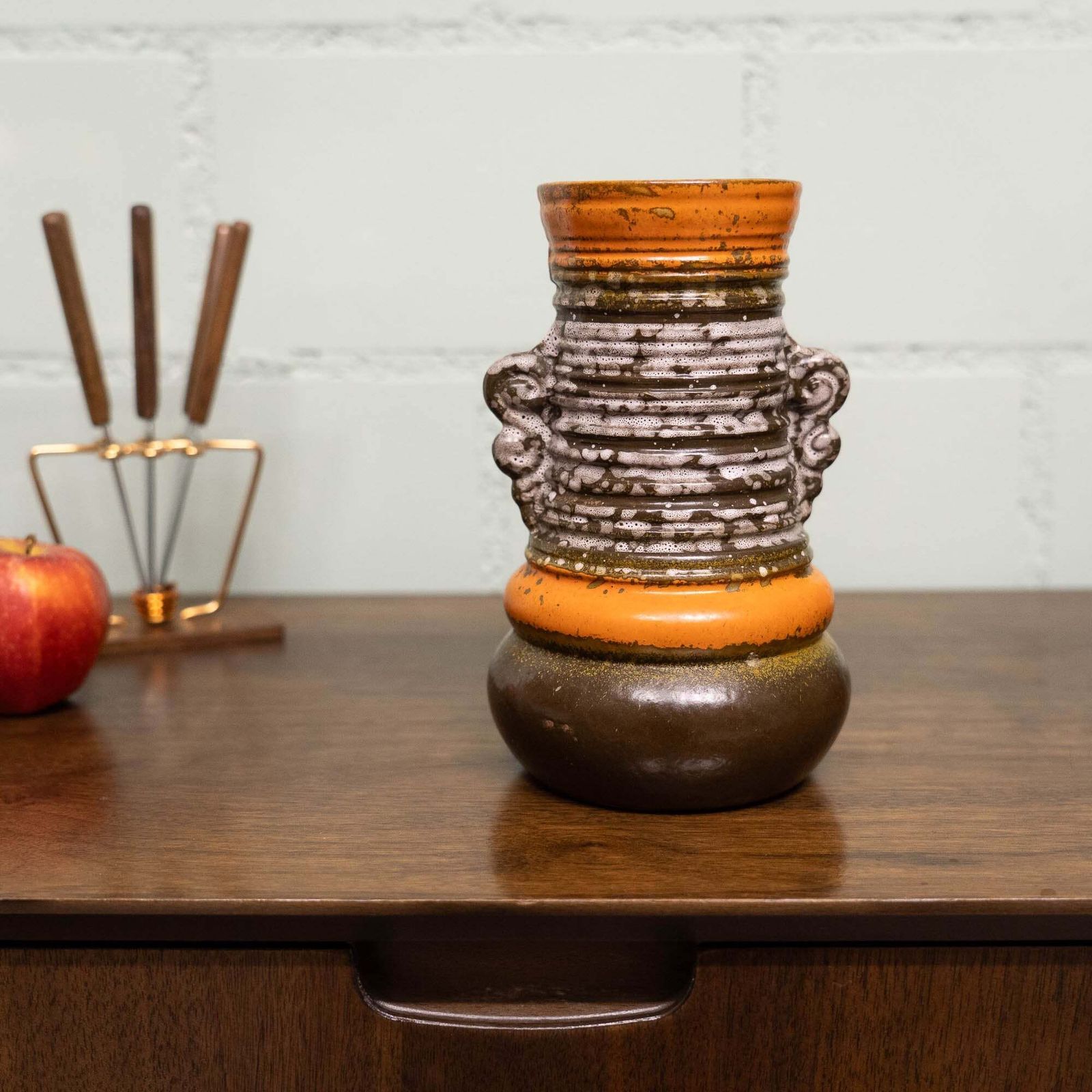 Brutalist Vase In Orange & Brown   Form 1293   Strehla   C1960s photo furniture