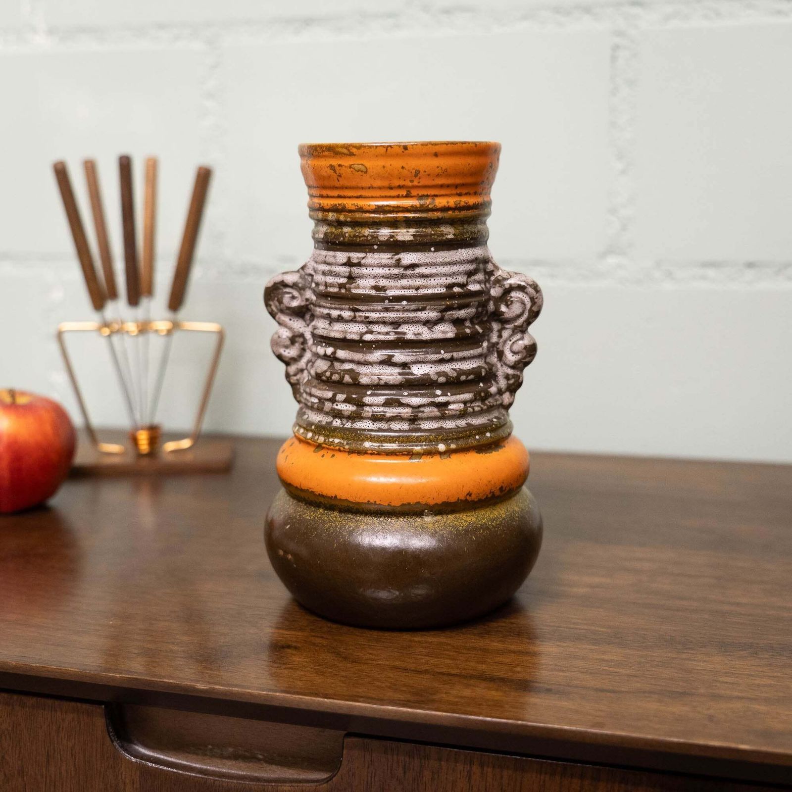Brutalist Vase In Orange & Brown   Form 1293   Strehla   C1960s photo buy
