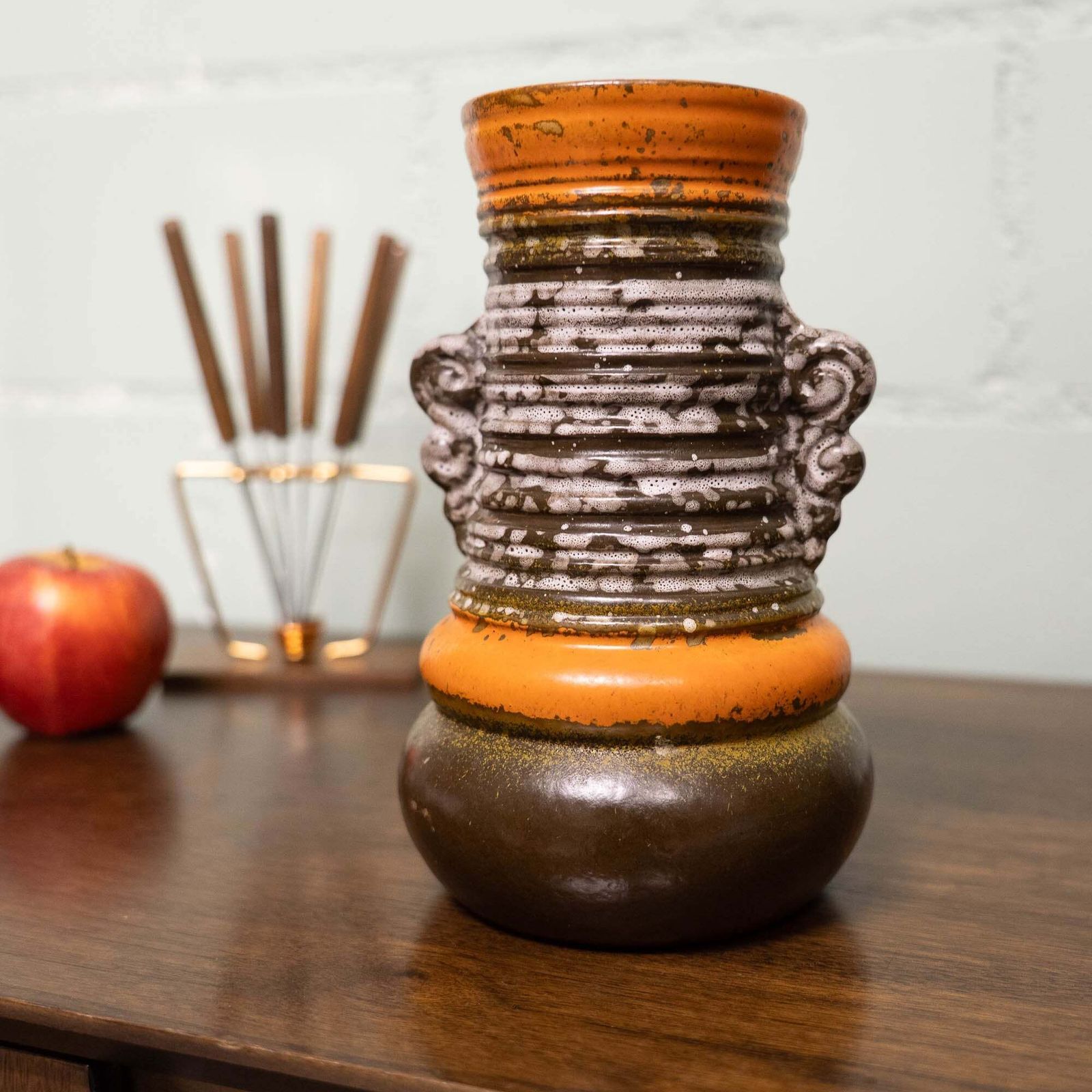 Brutalist Vase In Orange & Brown   Form 1293   Strehla   C1960s photo vintage