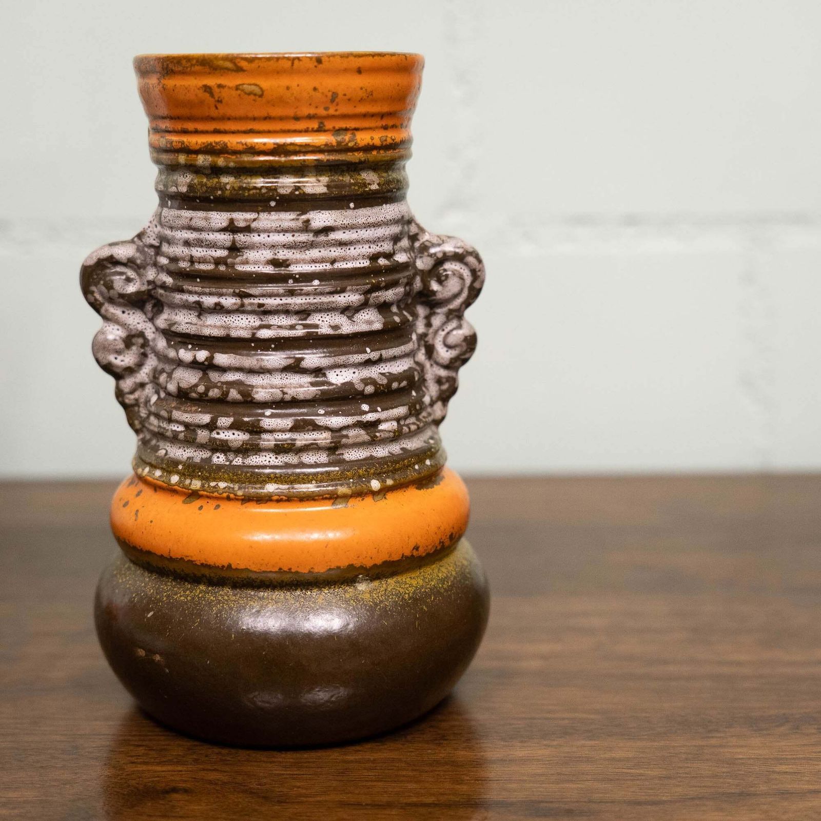 photo for sale Brutalist Vase In Orange & Brown   Form 1293   Strehla   C1960s