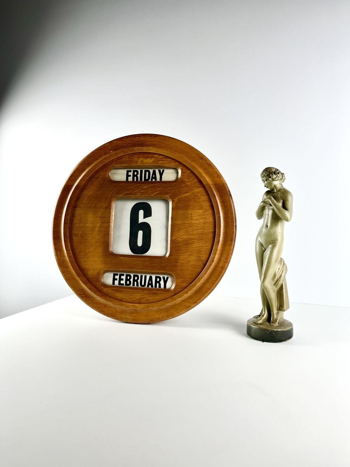 Oversized Perpetual Wall Calendar In Oak, British First Half 20th Century photo for sale