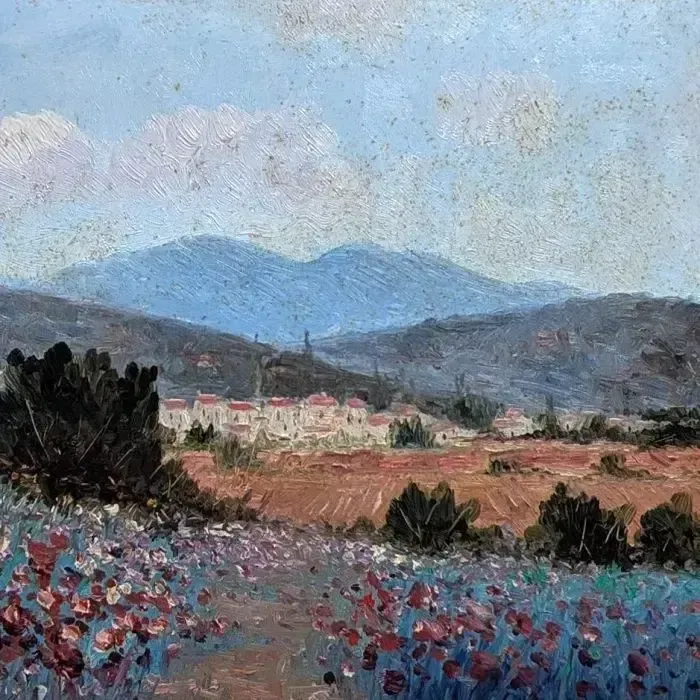 Oil On Canvas, Lavender Field, Signed S Gines photo furniture
