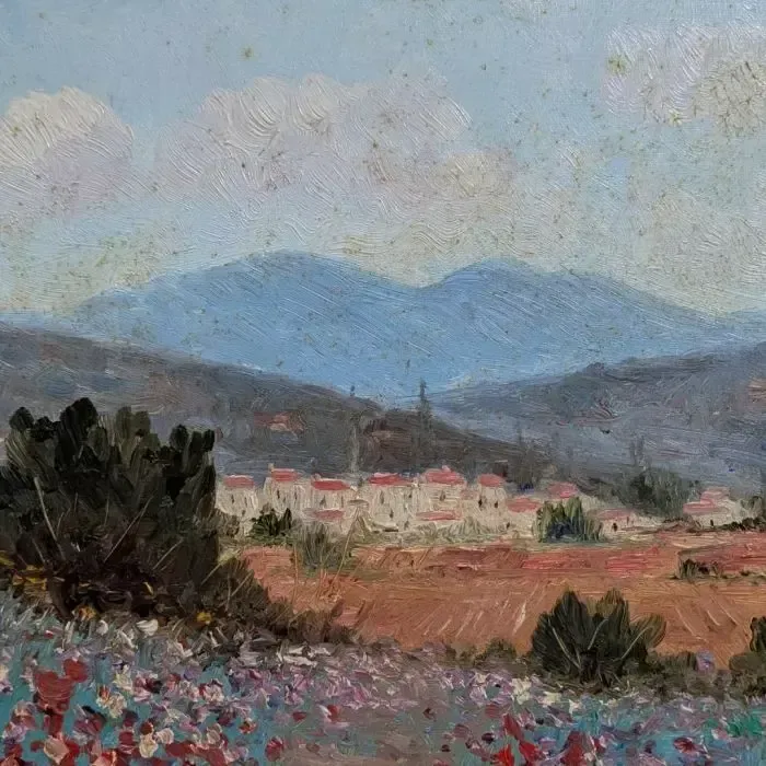 Oil On Canvas, Lavender Field, Signed S Gines photo for sale
