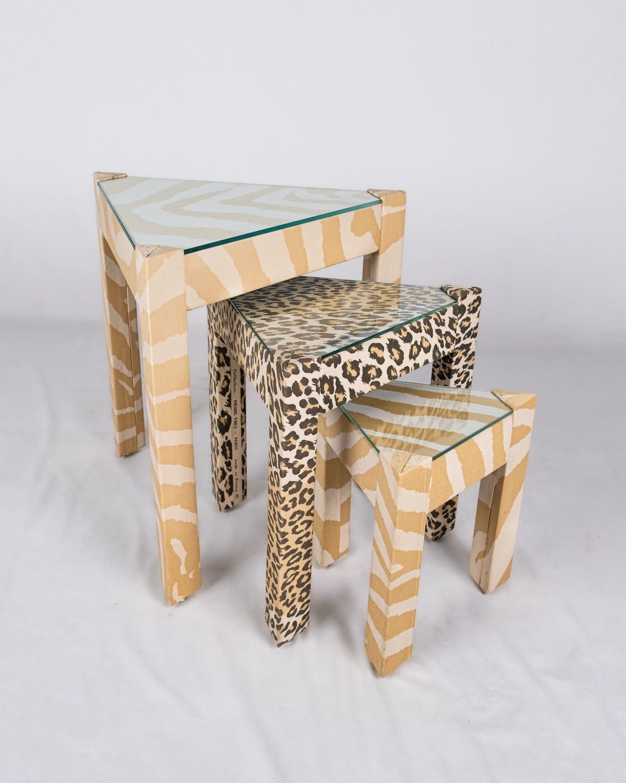 Set Of Upholstered Nesting Tables, Pierre Frey, France, 1970 80s photo Furniture