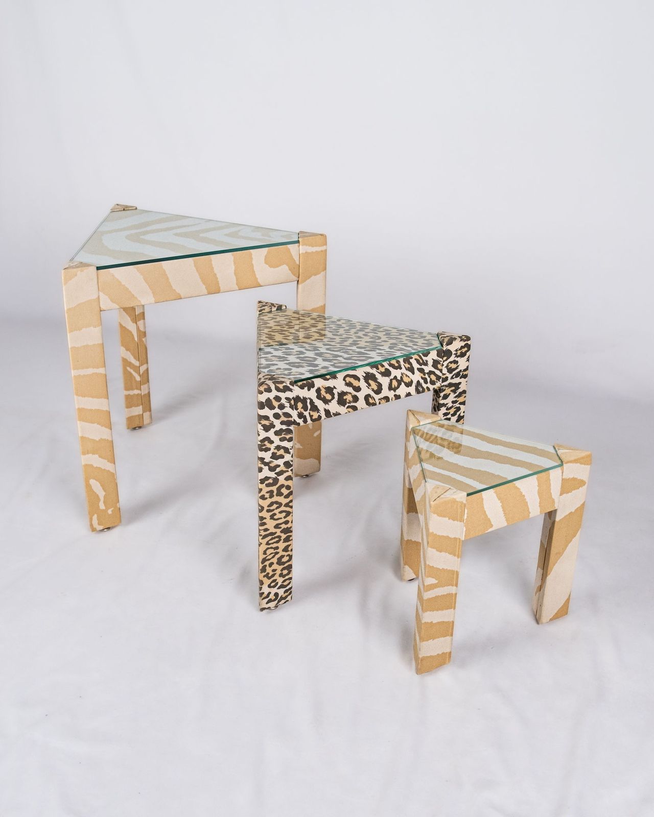 Set Of Upholstered Nesting Tables, Pierre Frey, France, 1970 80s photo 450.0
