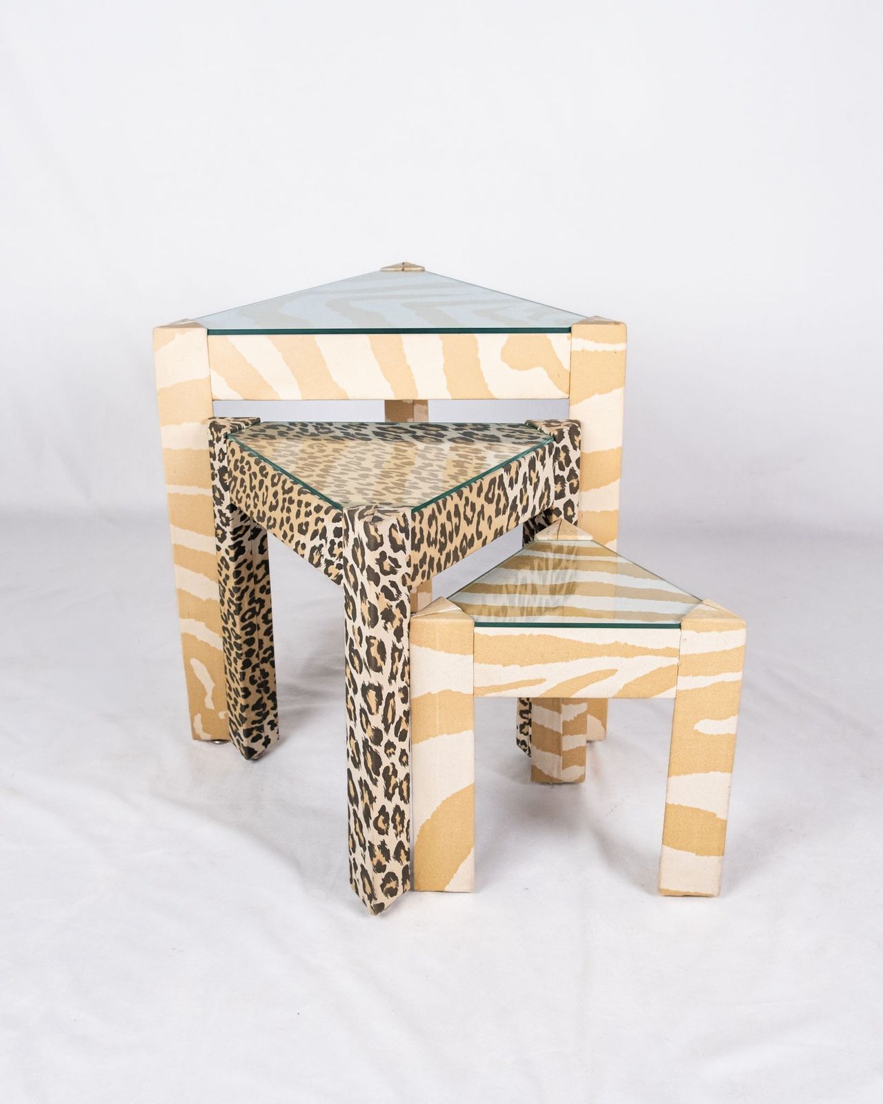 Set Of Upholstered Nesting Tables, Pierre Frey, France, 1970 80s photo vinterior