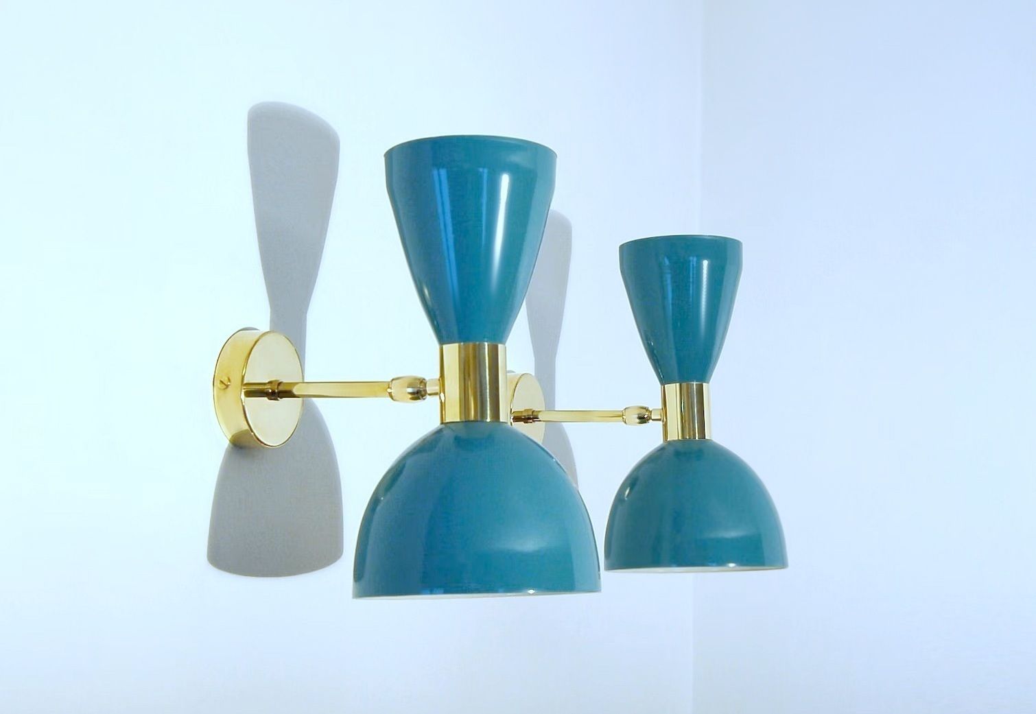 Pair Of Wall Lamp / Metal And Brass / Light Green Color Style '50